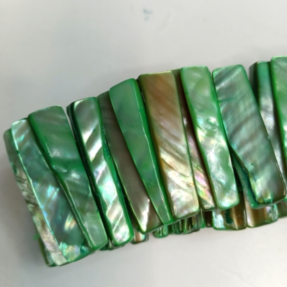 Abalone Aqua Green Cuff Stretch Bracelet